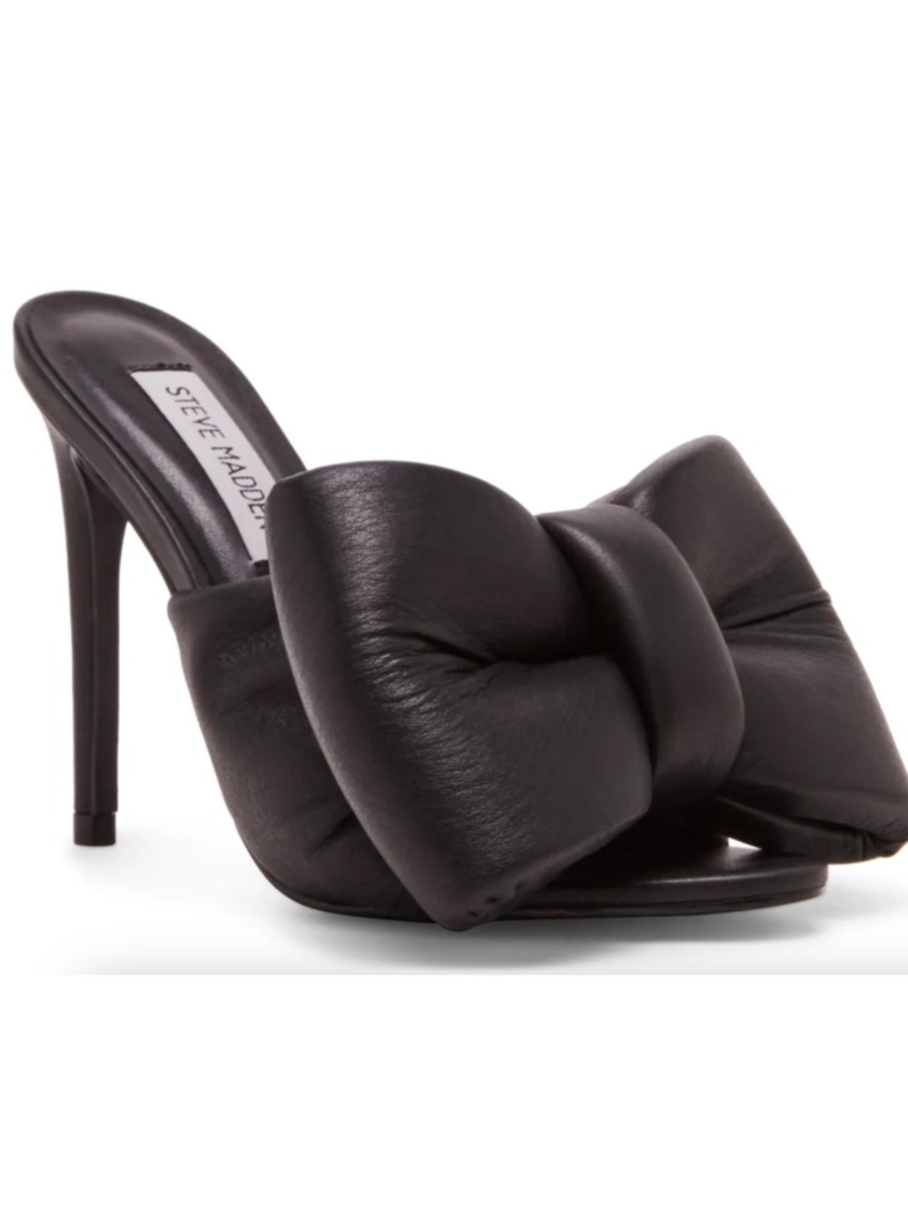 Steve Madden INDULGE Puffy Puff Black Bow High Heel Heels Sandal Mule - Size 6